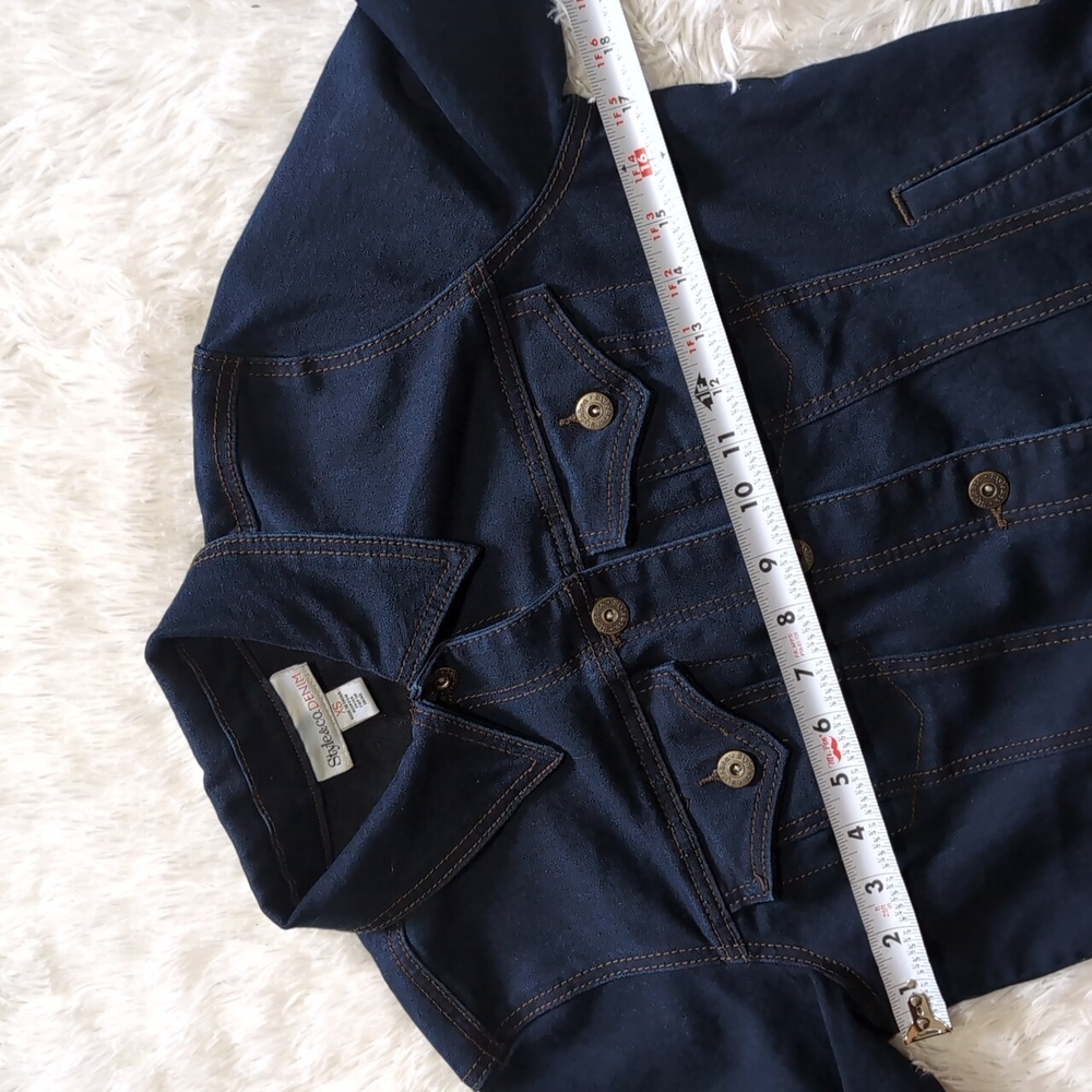 Style&Co Dark Blue Stretch Denim Classic Button Down Jacket With Pockets Size XS - Picture 8 of 10
